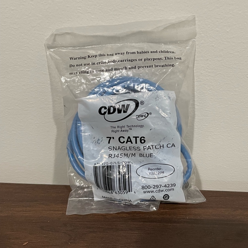 NEW {CDW} 7' Cat6 Blue Patch Cable RJ45 Male to RJ45 Male Ethernet